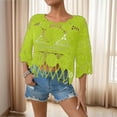 thumbnail image 5 of Women's Plain Fringe Trim Cut out Sheer Cover Up, Boho Scallop Trim 3/4 Sleeve Round Neck Cover up for Vacation, 5 of 5