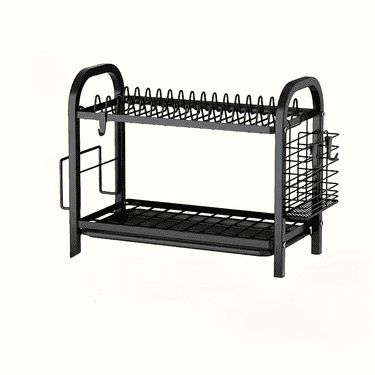 ​MAROAUO Dish Drying Rack 2-Tier Square with Utensil Holder and Drain Board, Sink Organizer, Kitchen Sink Dish Drainer, Black, 1pc, Standard Size​