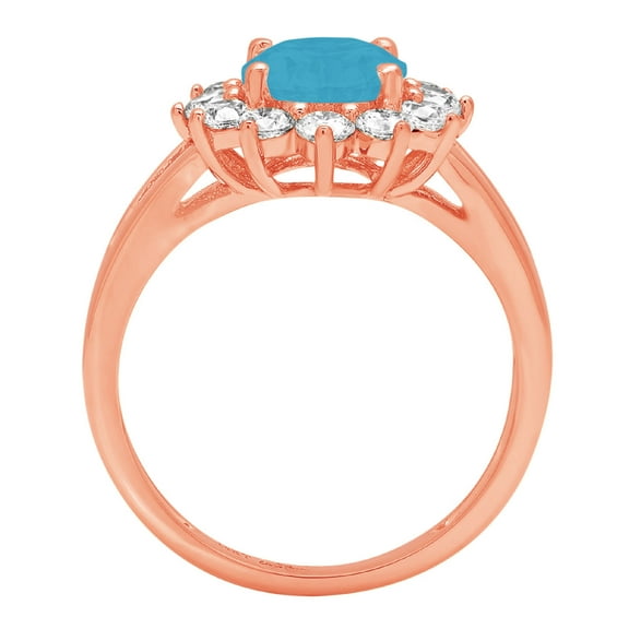 2.72 ct Oval Cut Simulated Turquoise Halo Engagement Ring for Women in 18K Rose Gold