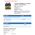 thumbnail image 2 of Low Beam Headlight Bulb - Compatible with 2012 - 2017 Ford Focus 2013 2014 2015 2016, 2 of 2