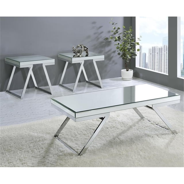 Alfresco Mirrored Glass and Chrome Metal 3-Piece Occasional Set