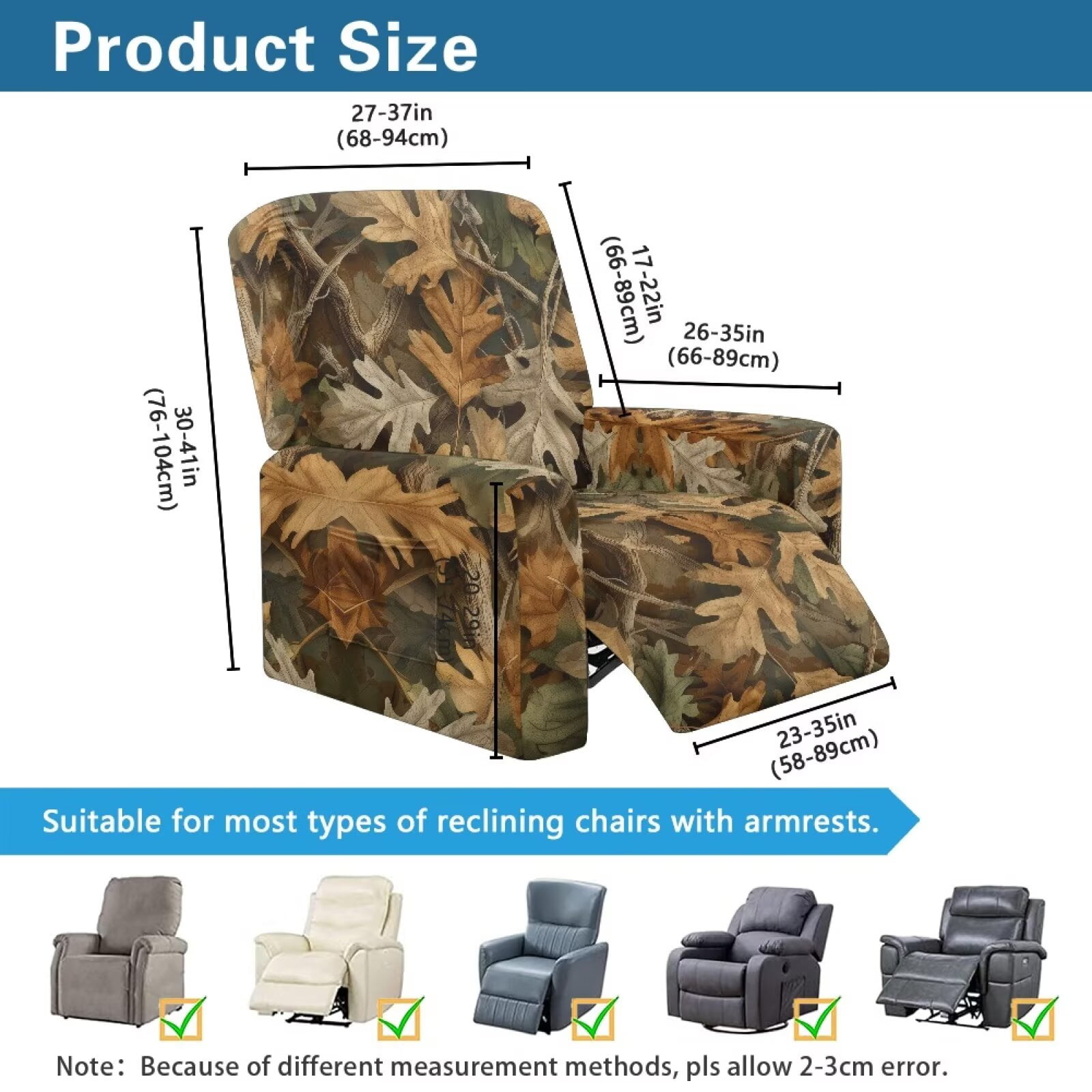 Yuyamidu Camo Recliner Slipcovers 4-Pieces Hunting Branch Recliner Covers That Stay in Place Non Slip Lazyboy Covers Couch Chair Cover for Living Room Bedroom Gift for Holiday