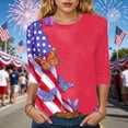 thumbnail image 2 of GEWSEY 3/4 Length Sleeve Womens Tops Casual Loose Fit Crewneck T Shirts Cute Solid Three Quarter Length Tunic Tops (Watermelon Red, M), 2 of 8