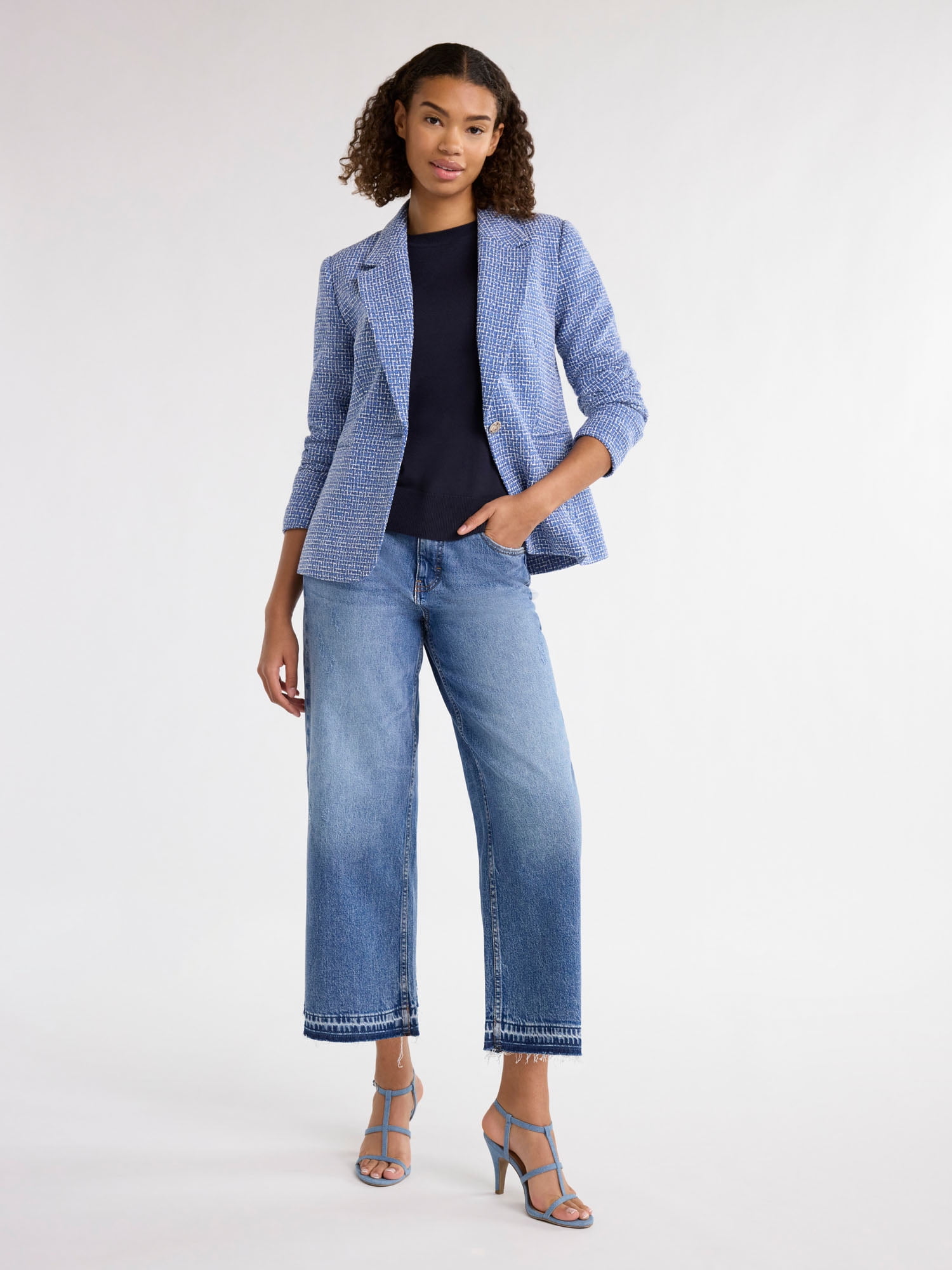 Free Assembly Women’s Single Breasted Tweed Blazer, Sizes XS-XXXL