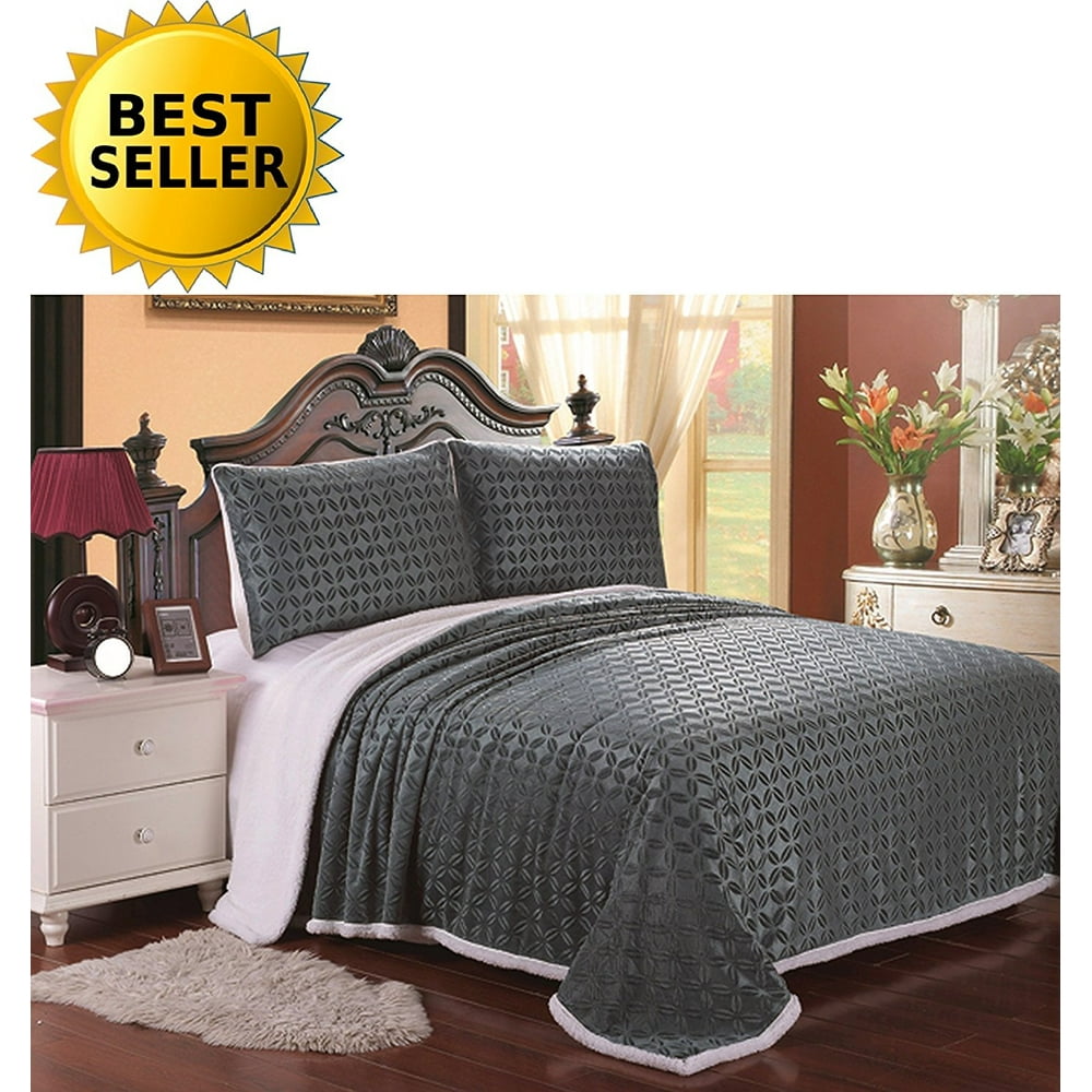 Elegant Comfort MicroSherpa Ultra Plush Blanket , King, Gray Walmart