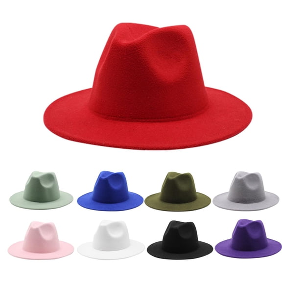 Gaukiv Unisex Felt Fedora Hats Wide Brim Classic Jazz Caps Structured Crown Versatile Styling Red L