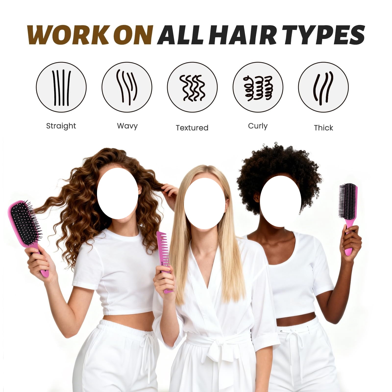 Hair Brush for Women and Men, 4Pcs Paddle Brush Detangling Brush Hair Comb Set for Long Thick Thin Curly Hair, Hairbrush Great On Wet or Dry, No More Tangle