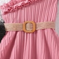 thumbnail image 5 of Mercatoo Kid Toddler Girls One Shoulder 𝐑uffles Dress Solid Color Stripe Dress with Belt Summer Fashion 𝐒limming Clothes, 5 of 7