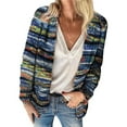 thumbnail image 1 of Cárdigan de Punto Grueso A Rayas Arcoíris para Mujer, Larga, Multicolor, Frente Abierto, Abrigo Suave Azul XXL, 1 of 4