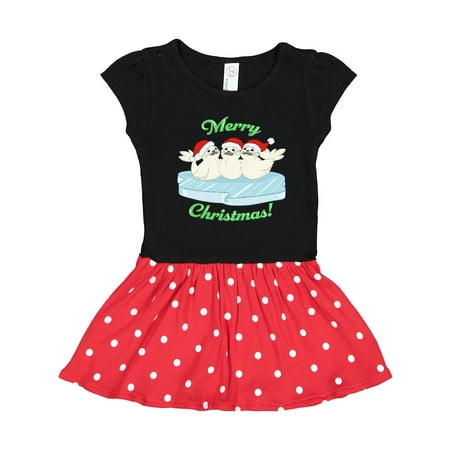 

Inktastic Merry Christmas White Fluffy Seals in Santa Hats Gift Toddler Girl Dress