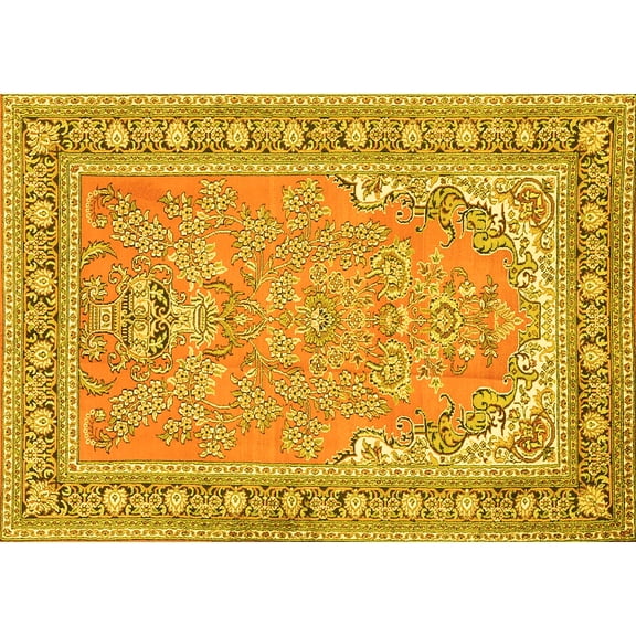 Ahgly Company Machine Washable Indoor Rectangle Persian Yellow Traditional Area Rugs, 5' x 7'