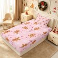 thumbnail image 2 of Erosebridal Cute Gingerbread Man Twin Fitted Sheet 2 Pieces,Merry Christmas Bedding,Pink,1 Fitted Sheet and 1 Pillowcase, 2 of 4