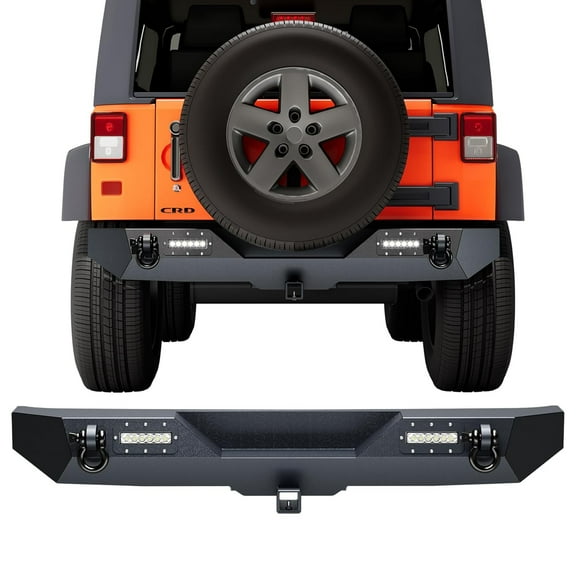 Telyswee Rear Bumper for 2007-2018 Wrangler JL/JK & Unlimited JKU (2/4 Doors), Rock Crawler Off Road Full Width Bumper with 2 LED Lights & 2 x D-Rings