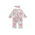thumbnail image 3 of Seyurigaoka Ruffled Flower Print Long Sleeve Round Neck Jumpsuit + Headband, 3 of 6