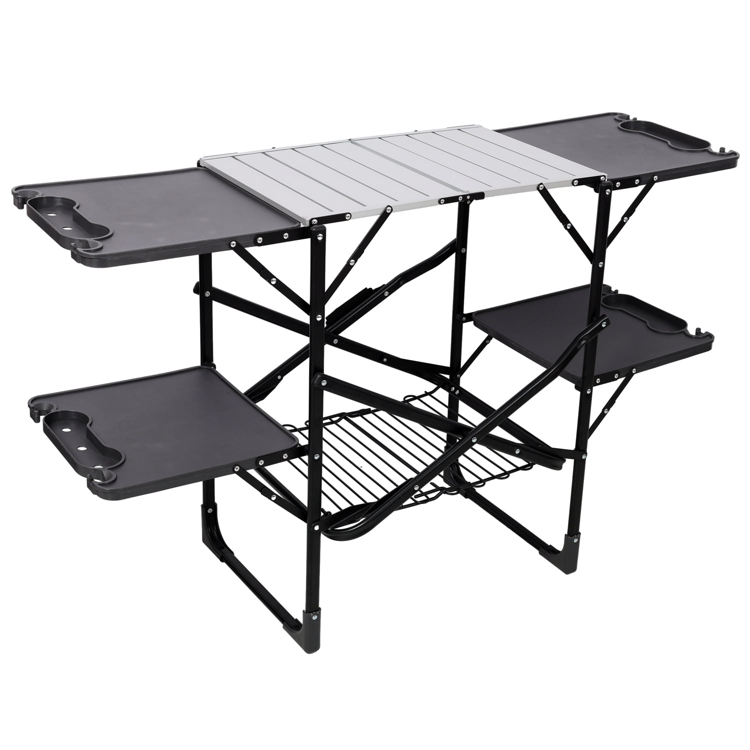 Folding Camping Kitchen Table with 4 Side Tables and Storage Rack