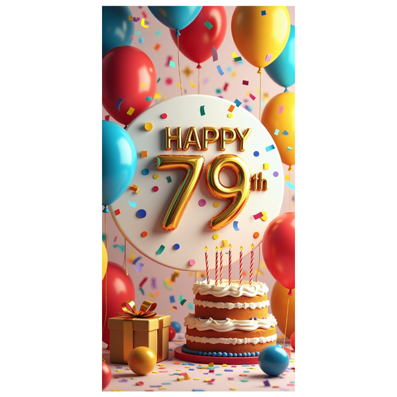 Happy 79th Birthday Celebration Banner Colorful Balloons Cake Confetti Backdrop Party Supplies Decorations Photography Props Background Birthday Party