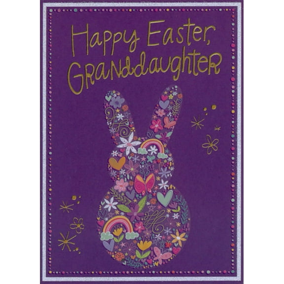Designer Greetings Flowers, Hearts, Butterflies : Bunny Shape on Dark Purple Easter Card for Pre-Teen Granddaughter