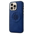 thumbnail image 5 of Designed Strong Magnetic for iPhone 13 Case Compatible with MagSafe Smooth PU Leather Slim Luxury Elegant Thin Compass Pattern Back Shockproof Anti-fall Phone Case Cover,Blue, 5 of 8