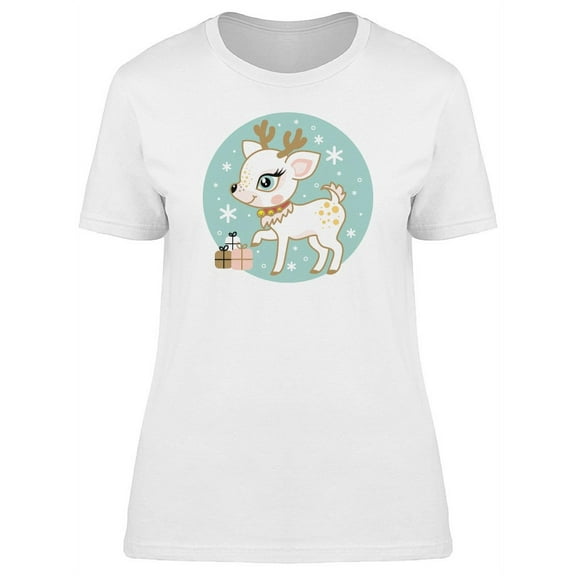 White Christmas Deer Gifts T-Shirt Women -Image by Shutterstock, Female Large