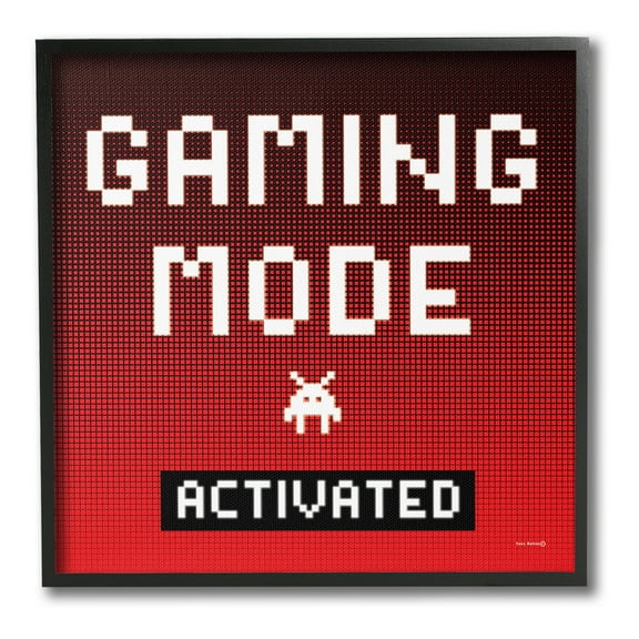 Stupell Industries Gaming Mode Activated Typography Painting Black Framed Art Print Wall Art, 12 x 12