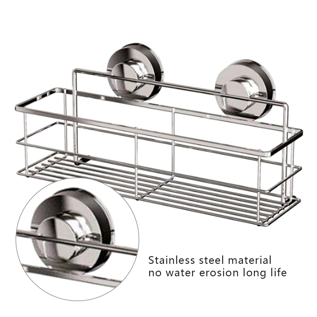 Shower Caddy Basket Shelf, Suction Cup Shower Caddy Basket Stainless Steel Wall Mounted Bathroom Shelf Kitchen Storage Rack No Drilling for Toilet, Dorm and Kitchen - by Viemira - image 5 of 9
