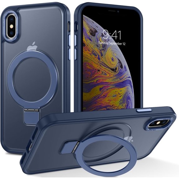 for iPhone Xs Max Case  with Ring Stand[Compatible with Magsafe], Full Body Protective Cover Slim Shockproof Kickstand Phone Case for Apple iPhone Xs Max 6.5", Blue