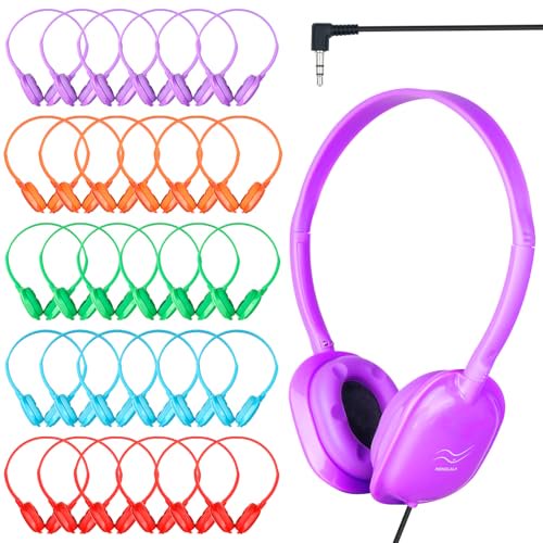 MENGLALA Classroom Kids Headphones Bulk 20 Pack Class Set de auriculares para estudiantes, niños, niños pequeños, niñas, adolescentes y adultos (5 colores)
