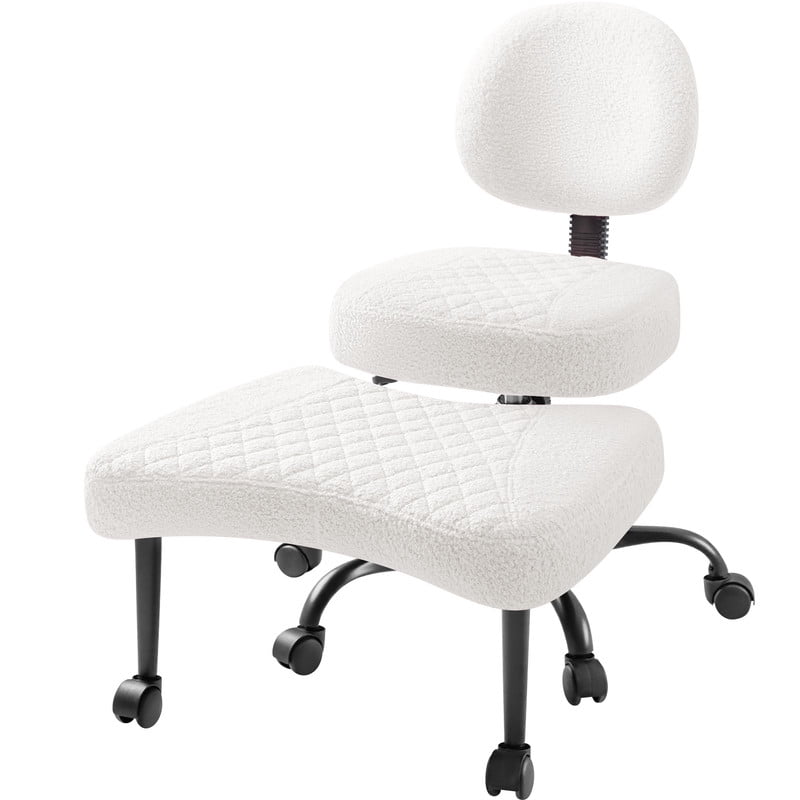 Homall Ergonomic Cross Legged Chair,360°Swivel Wheels, Height Adjustable Ergonomic Kneeling Desk Chairs for ADHD,Meditation ,Yoga and Home Office with Strong Lumbar Support,Teddy Fabric,Off White