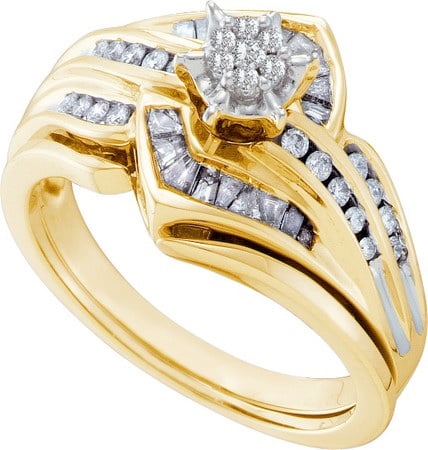 14K Yellow Gold 0.42ctw Stunning Fashion Pave Diamond Center Round Bridal Ring by Jewelrypot