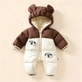 thumbnail image 2 of JFOPQVSM Baby Winter Snowsuit Bear Ear Hooded Padded Romper Fleece Lined Color Block Zipper Jumpsuit Infant Cold Weather Outfit, 2 of 7