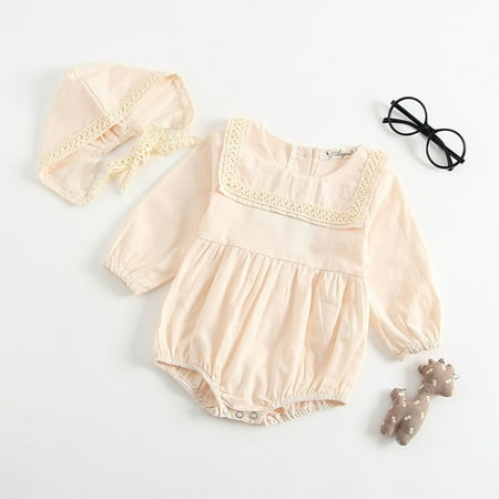 

DAETIROS Comfortable Daily Cute Lace Prevalent Newborn Baby Girls Boys One-piece Soft Rompers Beige