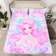thumbnail image 2 of Homewish Cartoon Mermaid Princess Twin Sheet Sets,Ocean Animal Twin Fitted Sheet,Blue Pink Flat Sheet For Girls Kids,Breathable Home Decor,3-Piece, 2 of 7