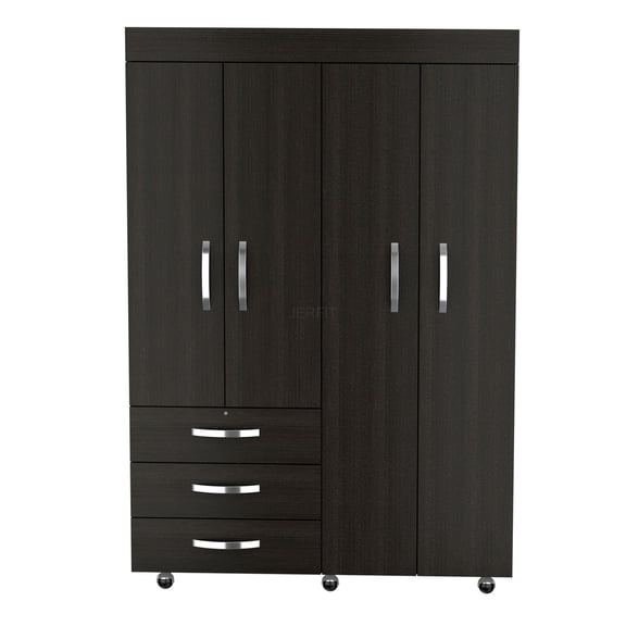 JERFIT Black Velvet Mobile Armoire with Drawers & Hanging Space, Freestanding Closet Organizer