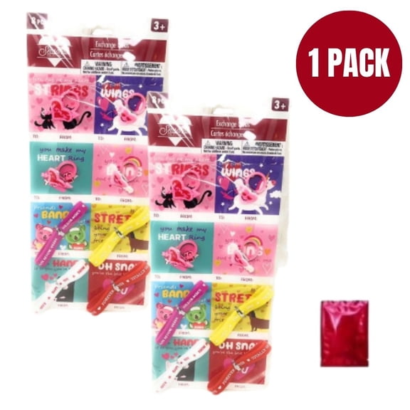 Kids Valentine Exchange Cards with Wearable Bracelets & Rings PACK 2– Cute Friendship Cards for Classroom Party Favors, Valentine Gift Set for Children Ages 3 , Bonus LaPrima Morceau Bonbon