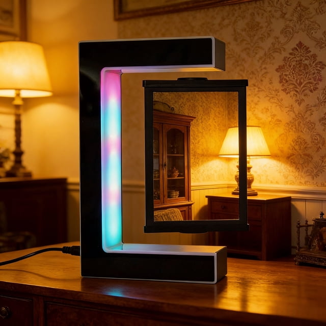Sentmoon Photo Frames Picture Frame Magnetic Levitation Photo Frame with LED Lights Three Sided Photo Frame Photo Display Frame