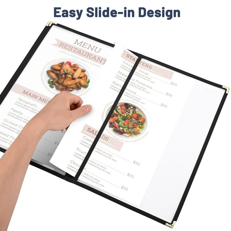 WeChef 30 Pack 14x8.5 Menu Covers, 3 Pages 6 Views, Black