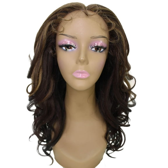 LUXLUXE Kiara Wavy Layered 18 in Long T Part Lace Front Wig, Heat Resistant Fibers, 20  Shades of Natural, Dip Dyed, & Blended Colors