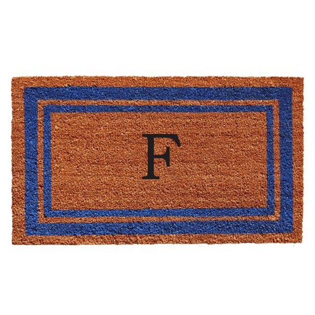Calloway Mills 152971830F 18 x 30 in. Blue Border Monogram Rectangular Doormat, Natural - Letter F