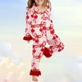 thumbnail image 2 of Toddler Girl Pajamas Set Silk Button-Down Long Sleeve Fashion Cute Printed Summer Lounge Sets 2 Piece Satin Pajama Sets Red,10-11 Years, 2 of 4