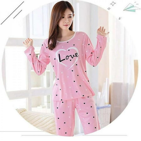 

Sale Promotion!Women Pajamas Home Wear Sleep Wear Suit Female Clothing Set Nightwear Pajamas Pink Heart XL