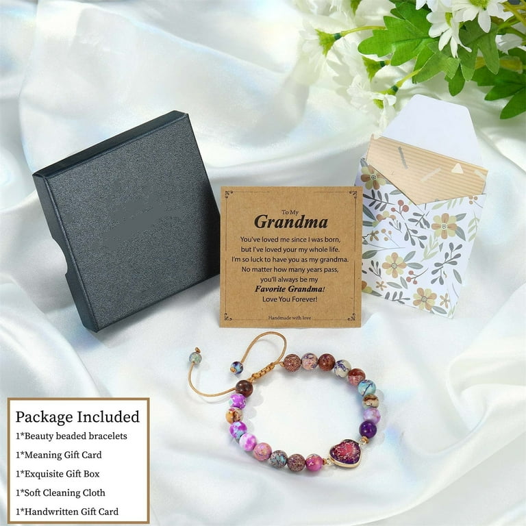 TURANDOSS Gifts for Grandma Natural Stone Bracelets for Women Pinkish Purple Emperor Jasper Bracelets Gifts Grandma Bracelet Gifts for Grandmother from Granddaughter Walmart