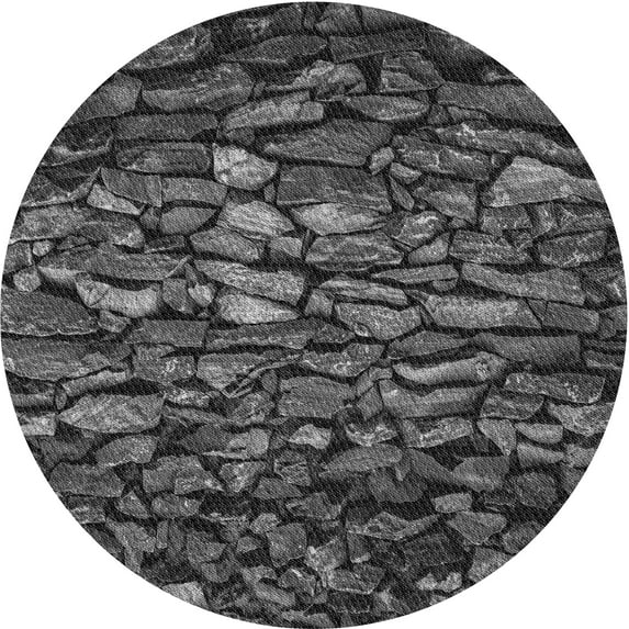 Ahgly Company Machine Washable Indoor Round Transitional Charcoal Black Area Rugs, 4' Round