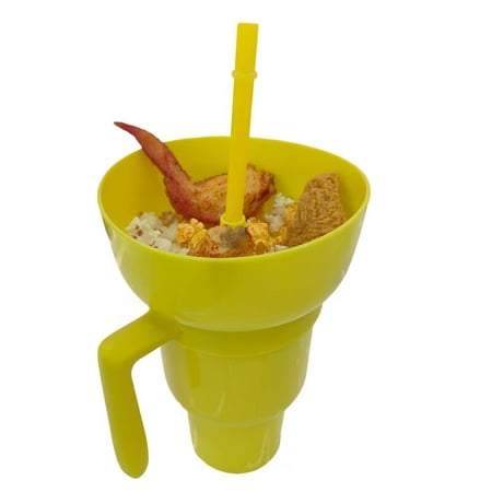 

VERMON Popcorn Drink Cup Stadium Tumbler with Snack Bowl 2 In 1 Snack Drink Cup with Straw Leakproof Snack Cup Reusable Cinema Beverage Popcorn Cup