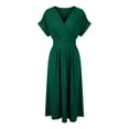 thumbnail image 4 of RUTAYY Women's Dress Casual V-Neck Solid Color Short Sleeve Waist Pleats Soft Comfortable Daily Wear Travel Elegant Dresses, 4 of 6