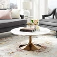 thumbnail image 2 of Modern Deco Contemporary Urban Design Living Room Lounge Club Lobby Coffee Table, Metal Steel Wood, White Rose Gold, 2 of 4