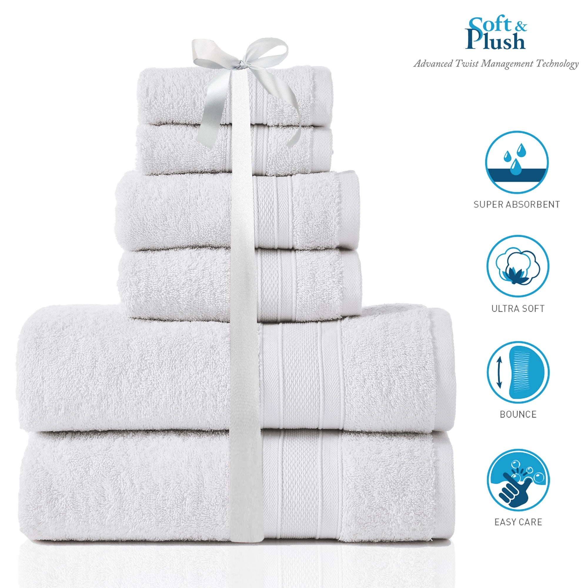 Trident Soft and Plush, 6 Piece Towel Set (2 Bath Towels, 2 Hand