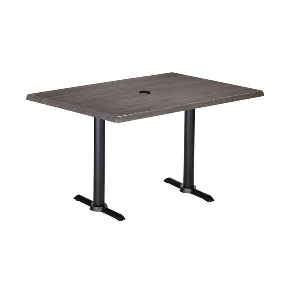 Two Indoor/Outdoor 36" Tall OD211EB Black Table Bases with a 22" Foot and a 30" x 48" Indoor/Outdoor Charcoal Top with Umbrella Hole by the Holland Bar Stool Co.
