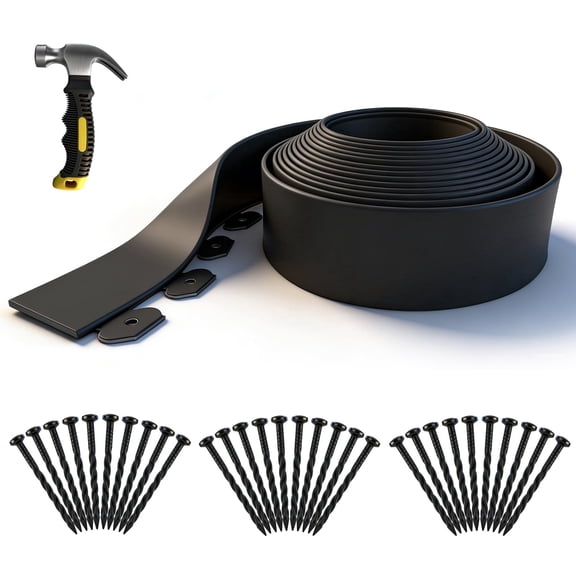 VOROLAK 33FT Garden Edging Border, 4 Inch Tall Plastic Landscape Edging with 30pcs Stakes and Hammer, Flexible Tool-Free Lawn Border for Yard, Flower Bed, Pathway, Landscaping Project