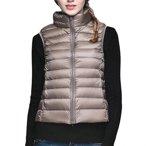 Winter Plus Size Women Padded Vest Sleeveless Full Zip Up Winter Jacke Quilted Packable Gilet Zip Vest Warm Jacket Ladies Fashion Outdoor Puffer Vest
