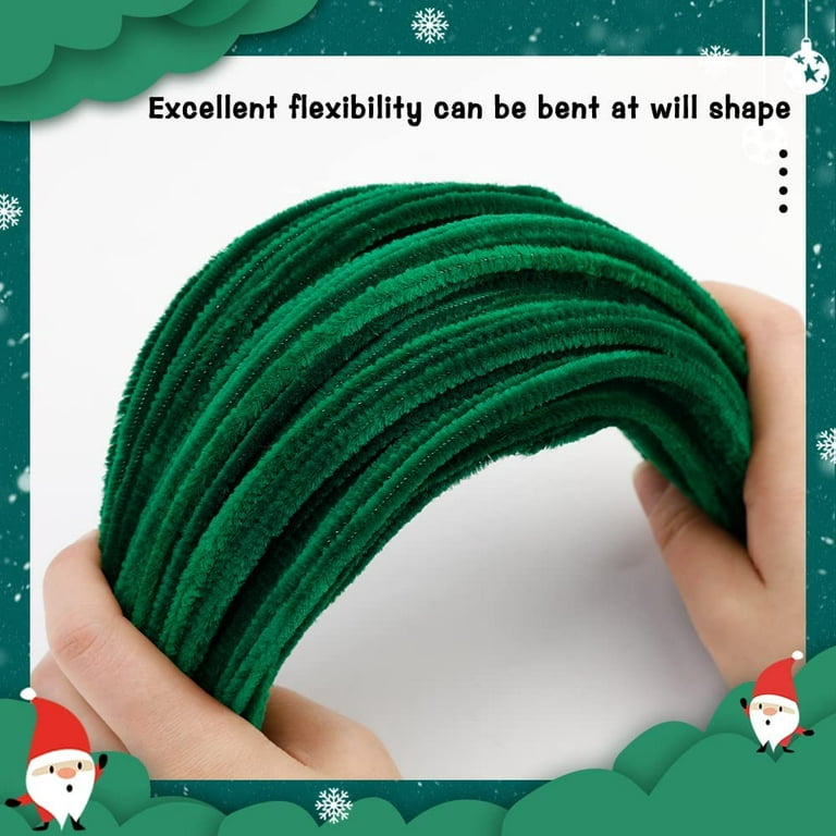 TOCOLES 100 Pieces Pipe Cleaners Chenille Stem Solid Color Pipe Cleaners Bulk for HalloweenChristmas DIY Craft Supplies Thick Dark Green Pipe Cleaners